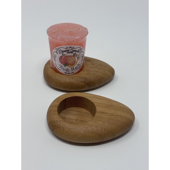 Crate & Barrel Wooden Tea light Candle Holders Set of (2) Bambu 3.5”x2.5” - Picture 8 of 8